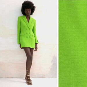 Zara Textured Blazer Dress Sz S Neon Green Cotton 2834/811